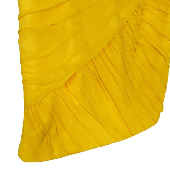 Monique Lhuillier 100% Silk Bright Yellow Beaded Strapless Mini Dress Size 8 - Picture 4 of 11